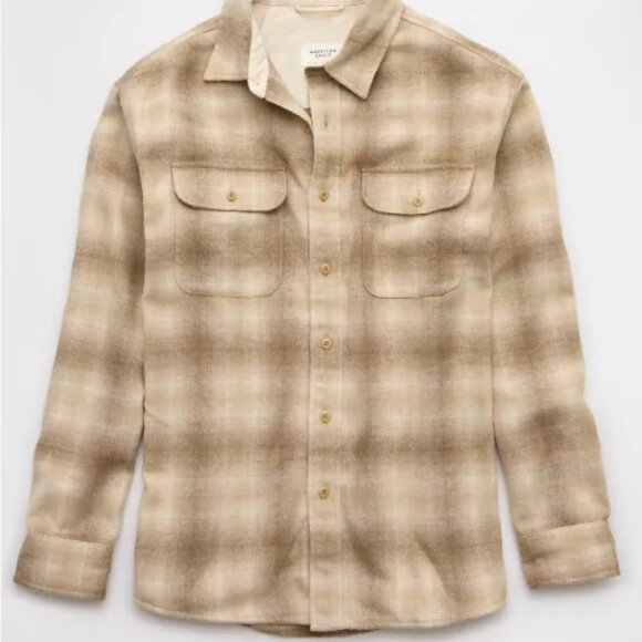 Washed once - New AE Fireside Flannel Shirt Vintage Vanilla - Medium Never worn - Picture 1 of 8